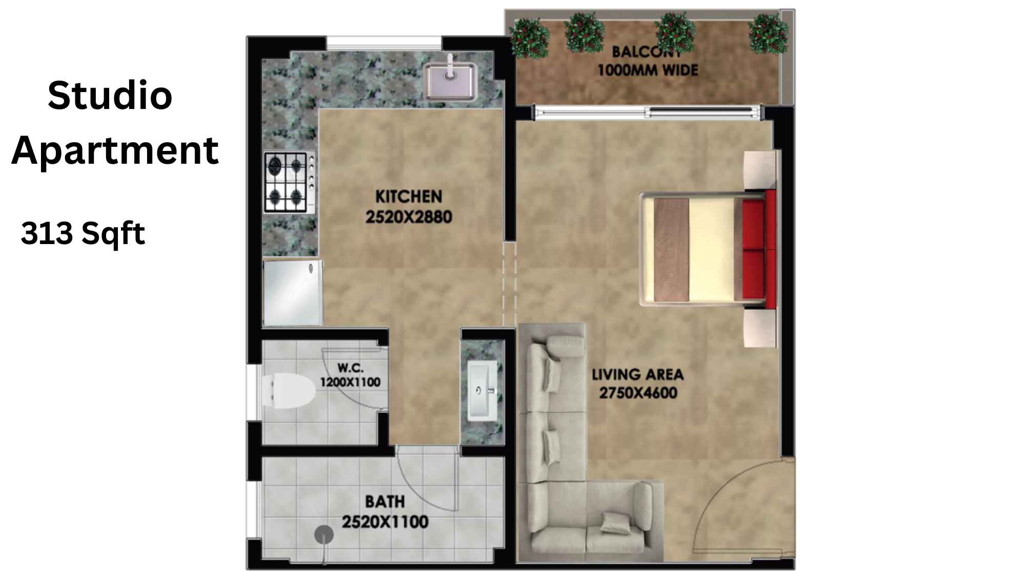 Sarvppratham-Palm-Hills-Floor-Plan-Studio-apartment-313 Sqft